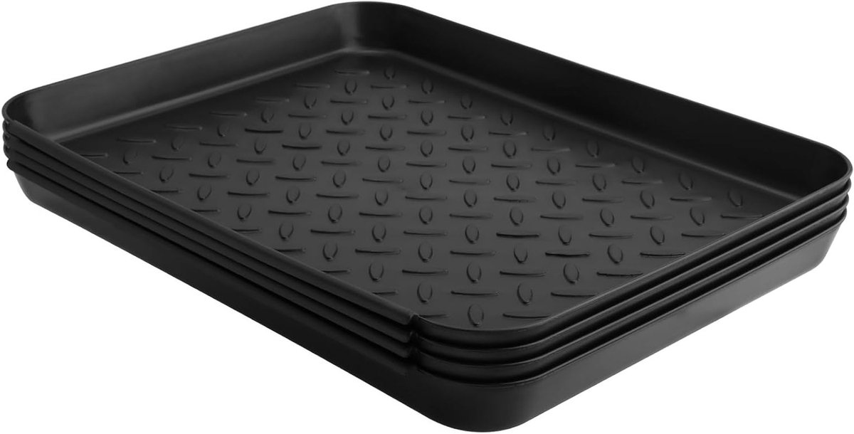 Schoenendroger Tray Set van 4 Stuks, Ideaal voor Binnen en Buiten, Schoenopberger met Verhoogde Matten, Zwart