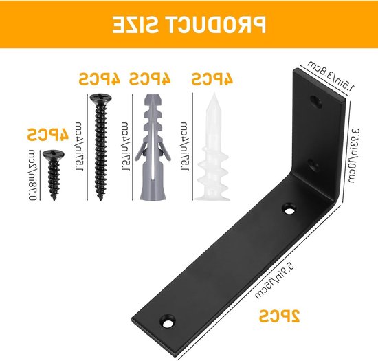 Stevige 90-Graden Plankbeugels van Hoogwaardig IJzer, Ideaal voor Houten Planken en Meubels, Set van 2 Zwarte Beugels (15.2 x 10.2 x 3.8 cm) — afbeelding 5