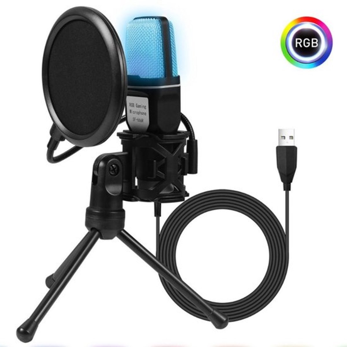 RGB-microfoon voor livestreaming en -opname, microfoon voor livestreaming in muziekopnamestudio's, broadcast-opnameapparatuur met statief.