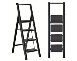 4-treden ladder, opvouwbaar opstapje voor volwassenen, opvouwbaar opstapje met 4 treden, breder voetstuk, ergonomisch ontwerp en antislipvoetjes, lichtgewicht, draagbare stalen opstapjes