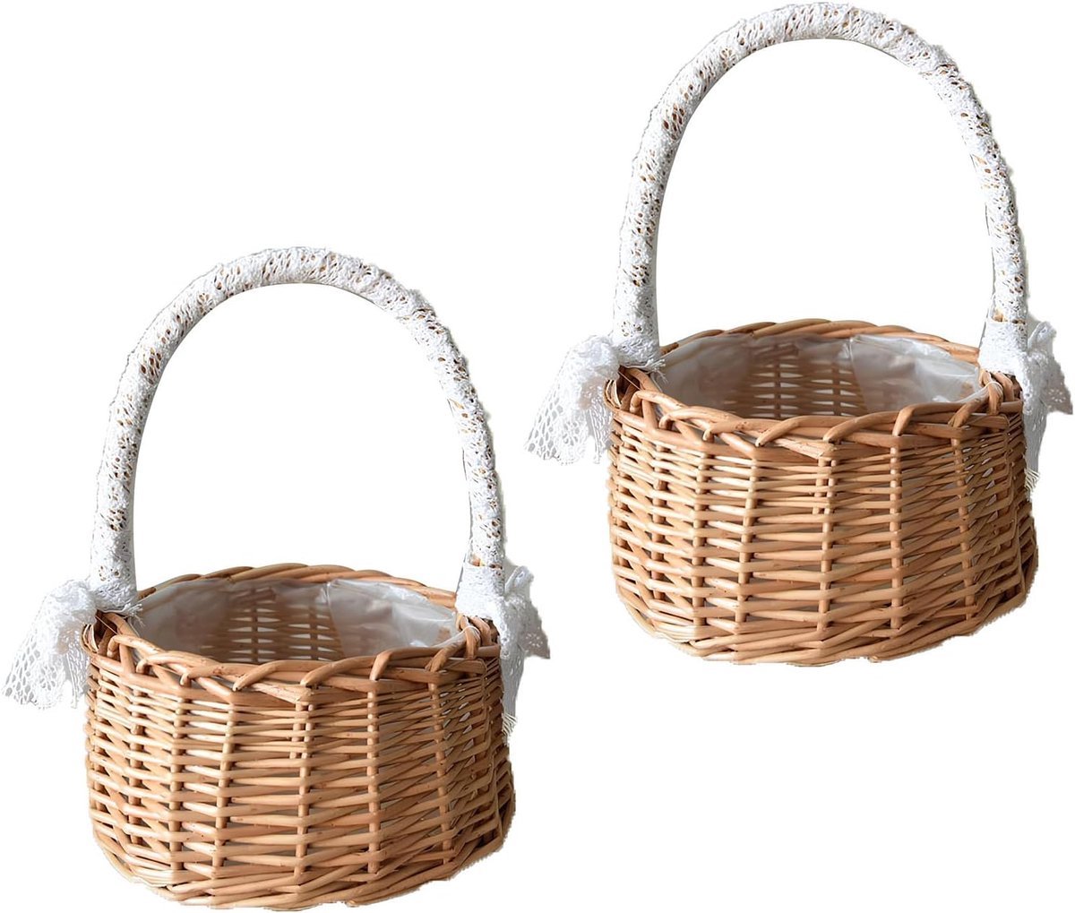 Gevlochten Manden Set van 2 - Bloemenmanden voor Bruiloft & Huwelijksgeschenken