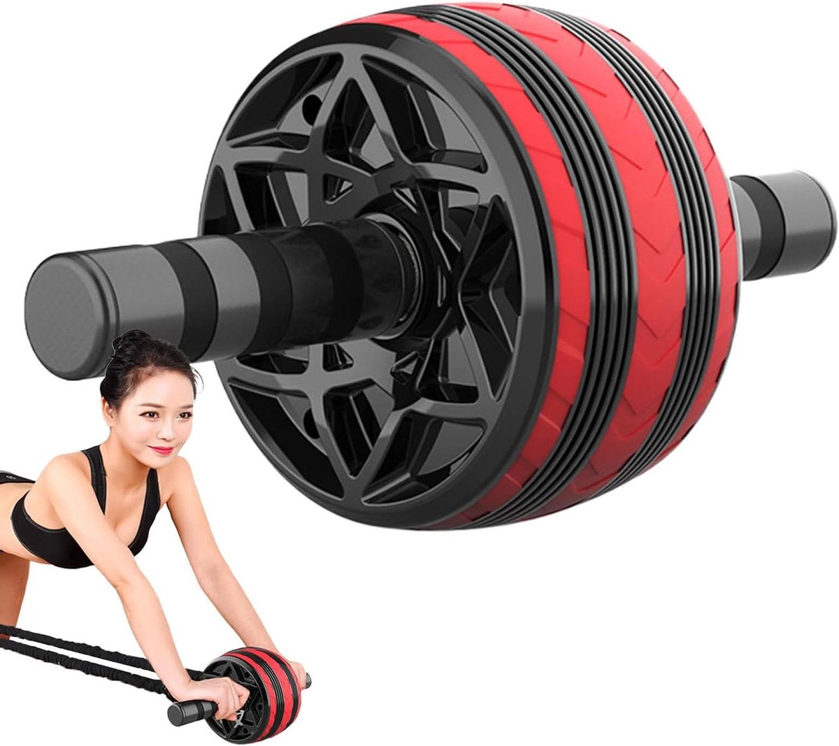 Buikrolwiel - Core trainer - Kracht opbouwen - Verbreed wielontwerp - 21 cm - Rood
