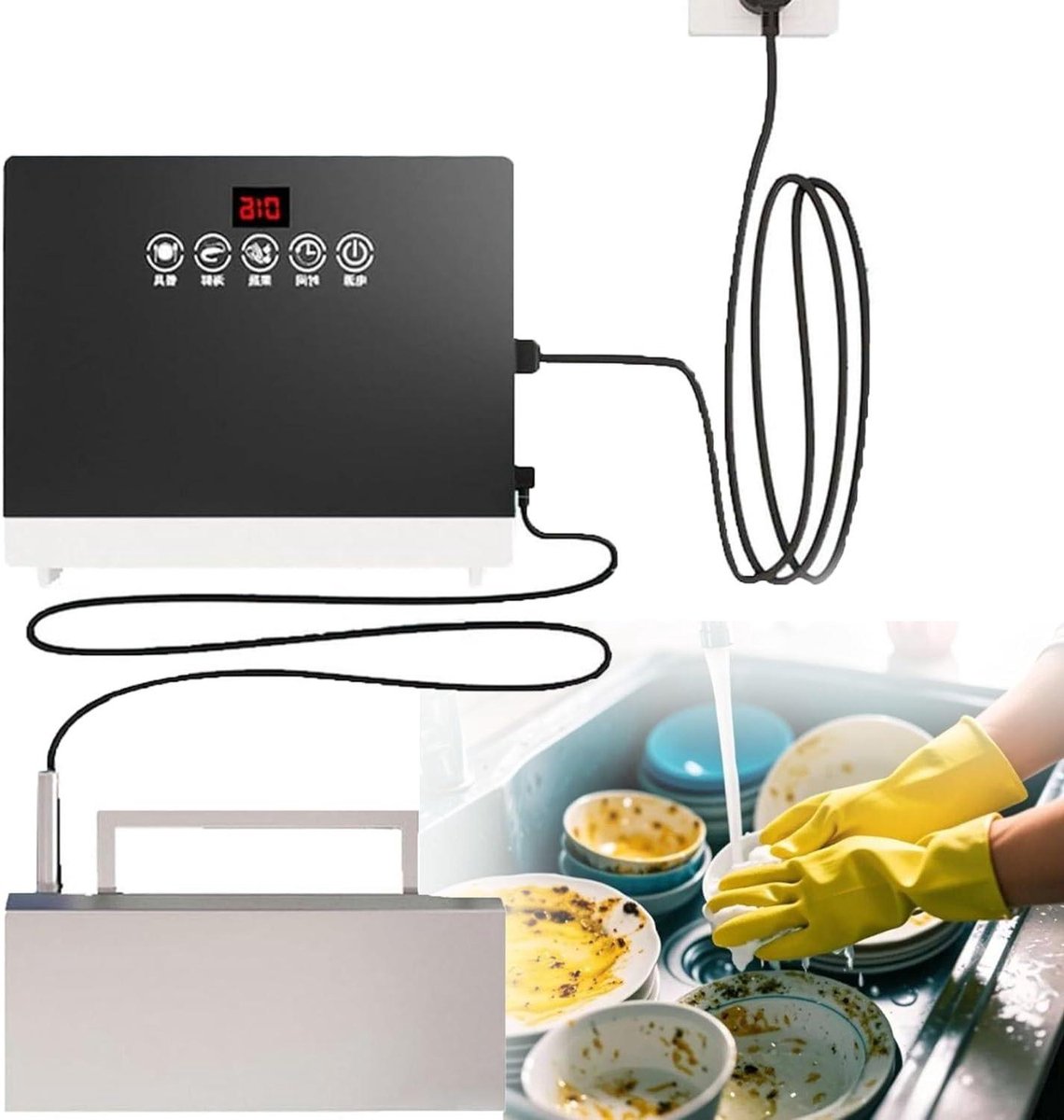 Ultrasone Afwasmachine - Draagbare Reiniger - Hygiënisch Reinigen - Fysieke Reinigingstechnologie - 243 x 57 x 149 cm - Zilverwit