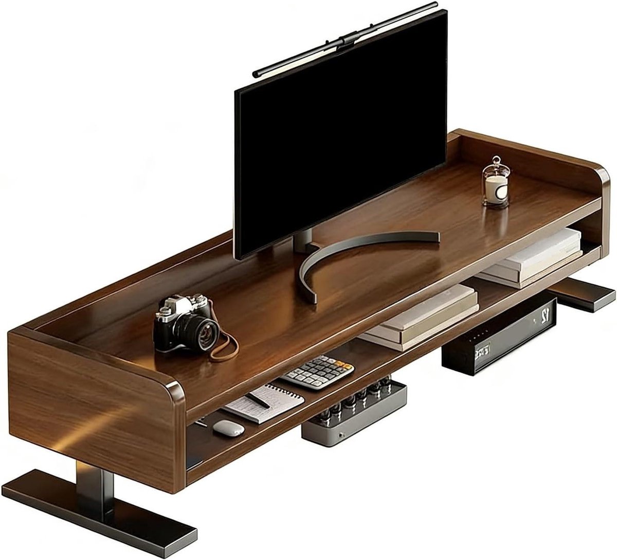 Monitor Verhoger Bureau - Scherm Standaard - Ergonomisch Werken - Dubbele Laag - 80 cm - Bruin