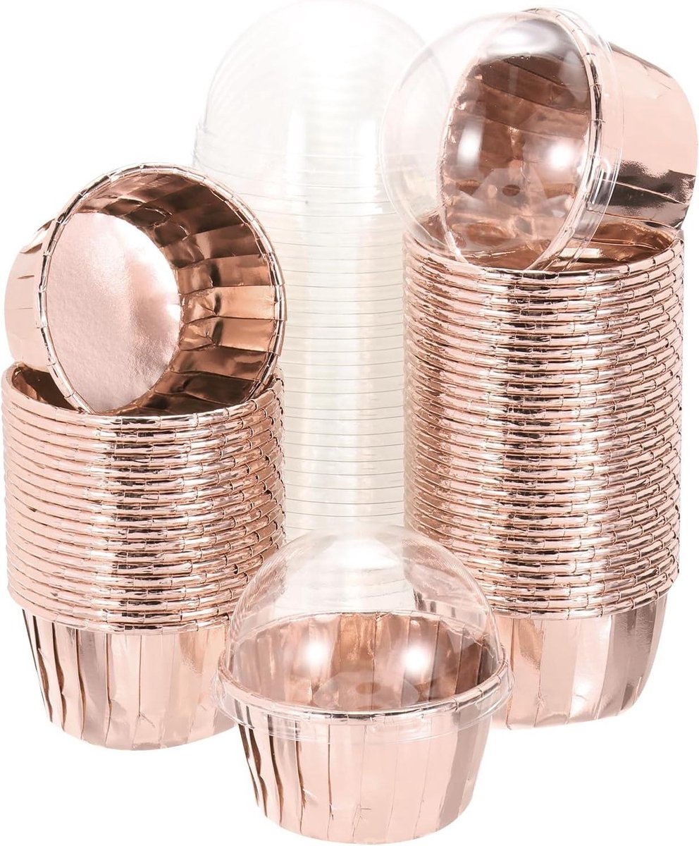 Cupcake Molds - Muffinvormpjes Bakjes - Taartjes Bakken - Met Deksel - 50 Stuks - Goud