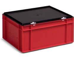 Stapel transportbak - Opslagcontainer Euromaat - Goederen vervoeren - Afsluitbaar deksel - 400x300x186 mm - Rood