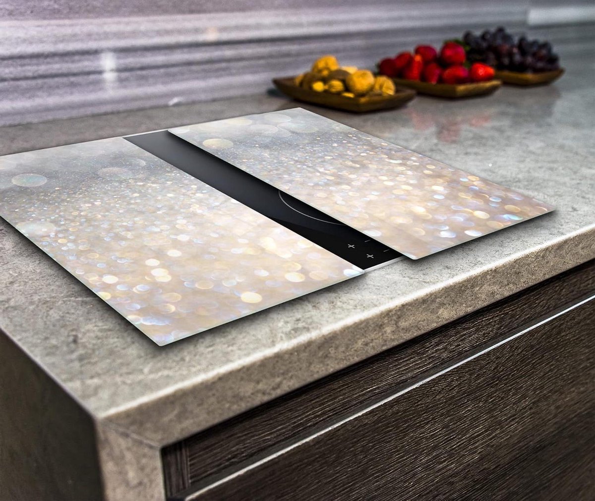 Kookplaat Cover Set - Snijplank Glas - Keuken Beschermen - Gehard Glas - 2x 40x52 cm - Grijs