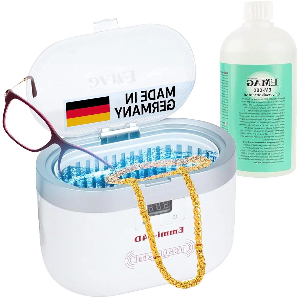 Ultrasone Reiniger - Sieradenreiniger Brillenreiniger - Schoonmaken van Objecten - 45 kHz Ultrasone Energie - 0.6 L - Wit