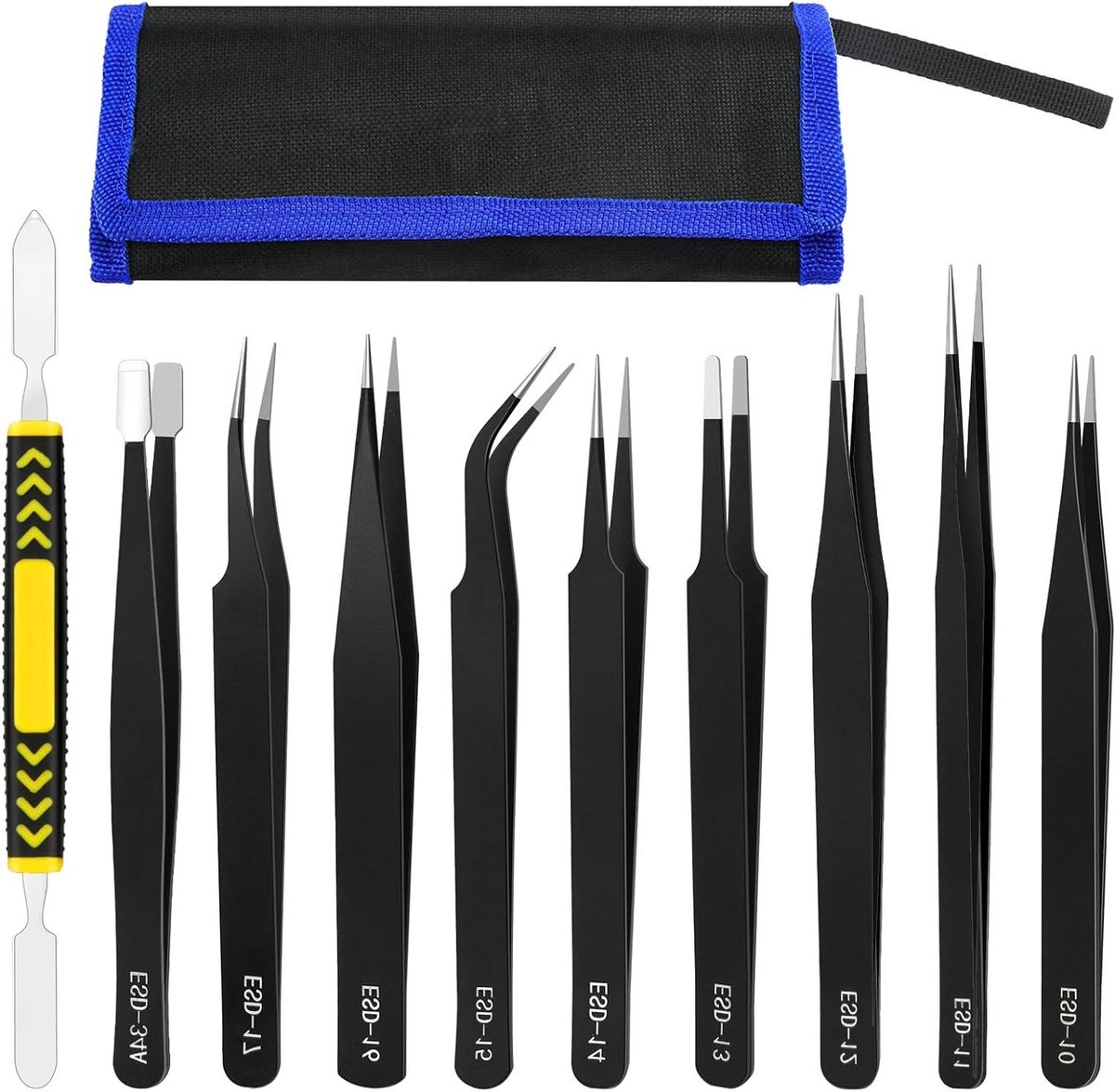 Precisie pincetset - Handgereedschap set - Delicate taken uitvoeren - Antistatisch roestvrij staal - 9 stuks - Zwart