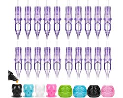 ATOMUS 20 stuks Cartridge naalden - 5 stuks 7RS 9RS 5M1 7M1 Paars voor Tattoo Gun Pen Shader Patroon met Wegwerp Skull Ink Cups voor Rotary Machine Benodigdheden