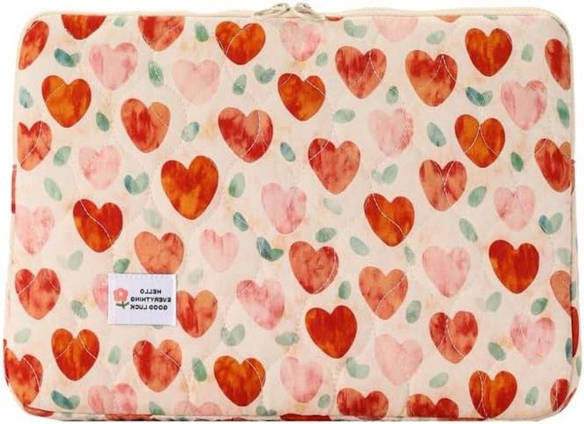 Laptophoes Puffy - Computer Cover - Laptop Beschermen - Vrolijk Patroon - 15 inch - Hartjes
