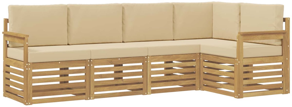 vidaXL Buiten - bank - set - 5 - st - 5-zits - Wit - en - Beige - Polyester Wit en Beige