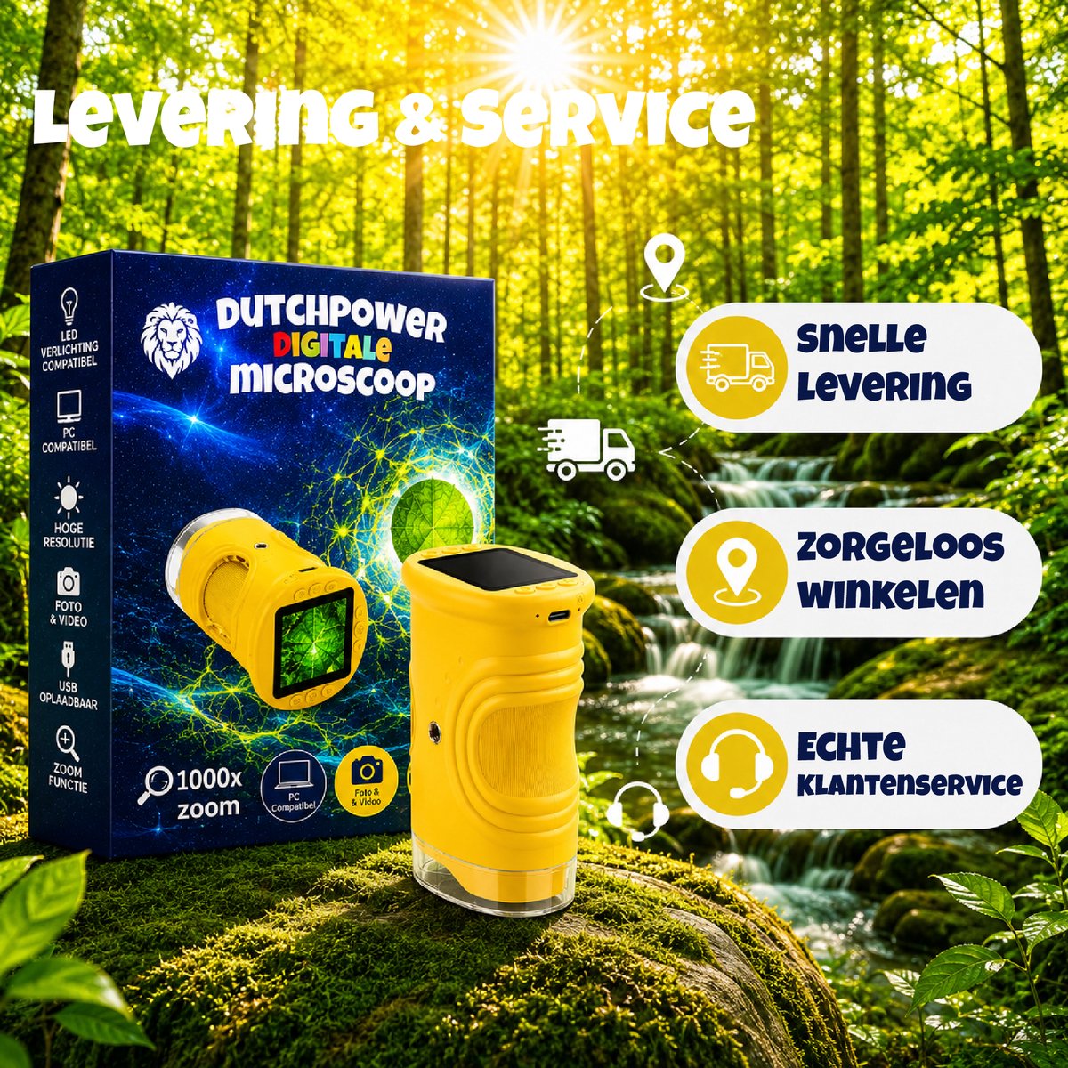 DUTCHPOWER Digitale Microscoop 1000x-4K-voor Kinderen – Draagbare Handmicroscoop met Foto & Video – STEM Educatief Speelgoed voor Ontdekken in Tuin en Natuur – Geschikt voor 4 t/m 12 jaar-Geel — afbeelding 5