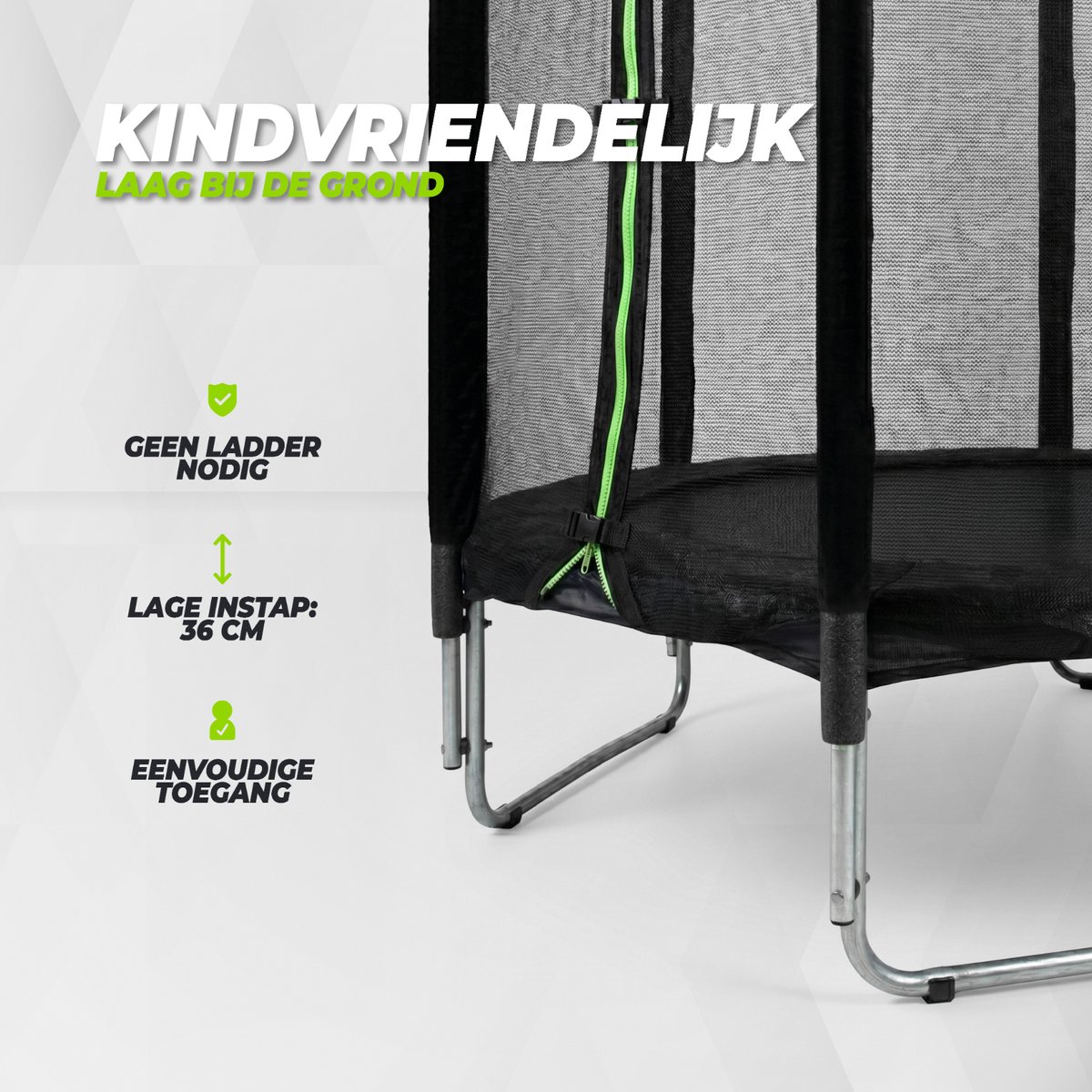 VirtuFit Kinder Trampoline met Veiligheidsnet - 140 cm - UV- en Weerbestendig - Zwart - Compact Ontwerp — afbeelding 10