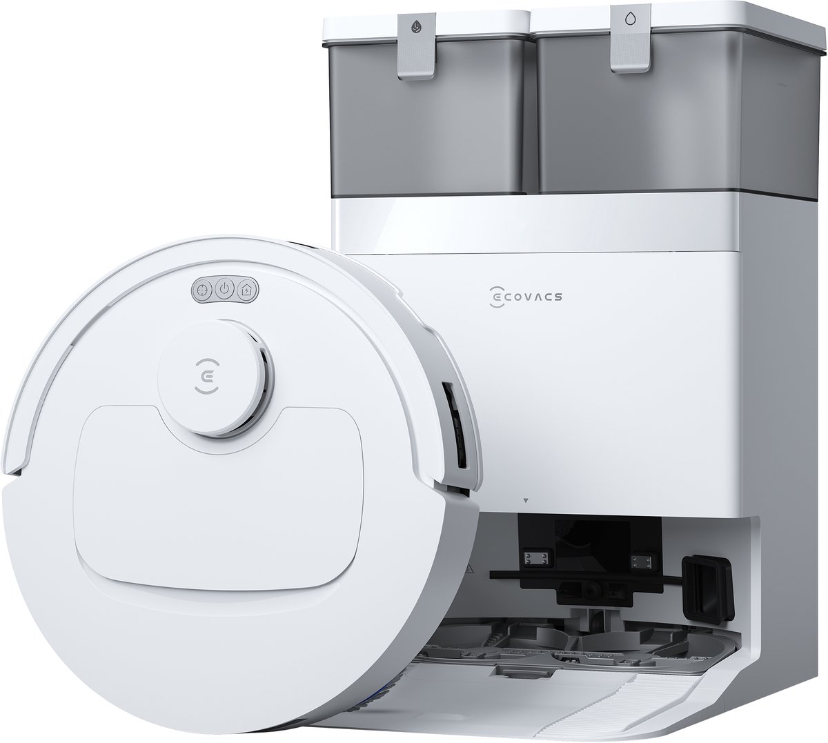 ECOVACS DEEBOT T30e OMNI Robotstofzuiger met dweilfunctie- 25.000 Pa- OZMO Turbo 2.0 dweilen- ZeroTangle 3.0 anti-klit-Triple-V-hoofdborstel- Omni-station-75°C dweilreiniging- Wit