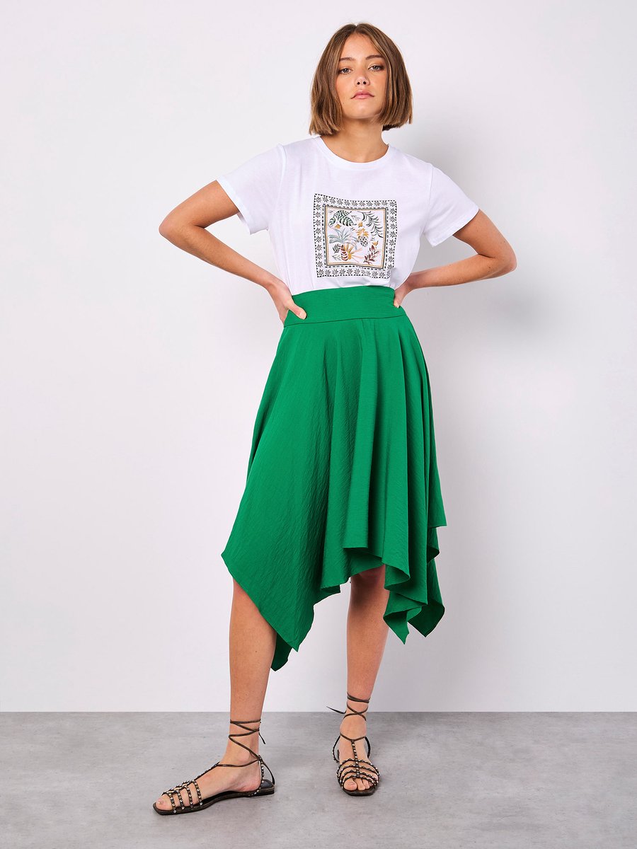 Hanky Hem Belted Midi Skirt