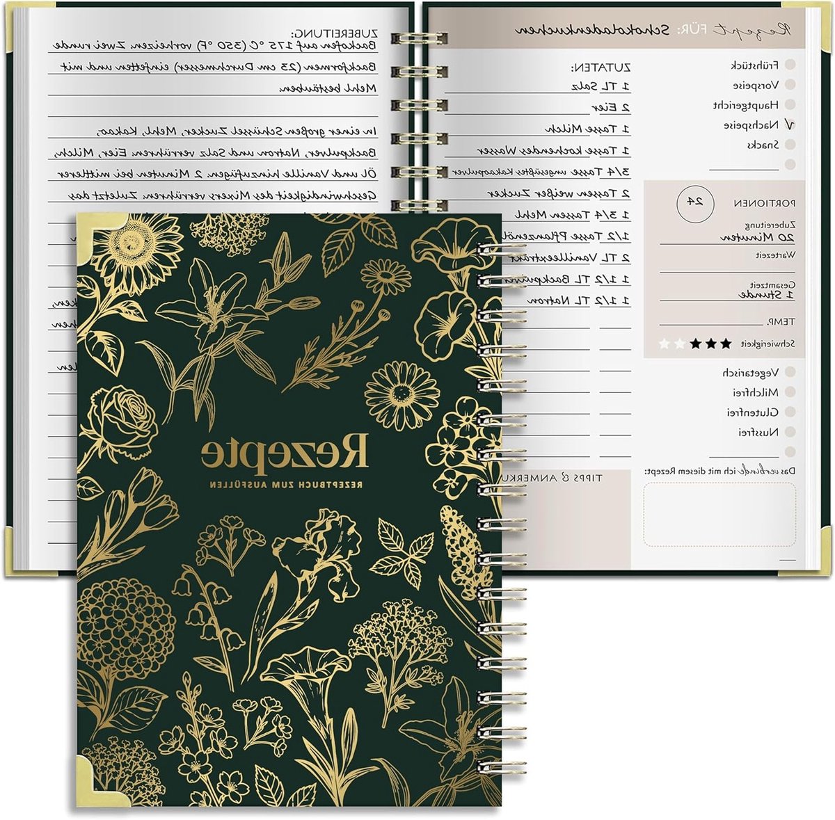 Ringblokken met bloemenomslag in donkergroen - Perfect voor school, notities en organisatie