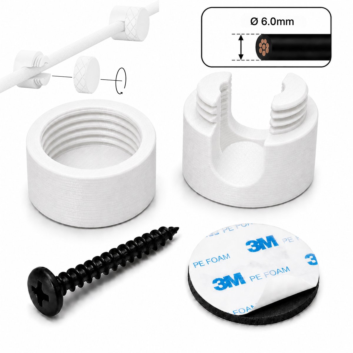 6.0mm Set Van 12 Stuks - Kabelhouder Muur - Kabel Clips - Kabel Management Voor Thuis En Kantoor - Wit