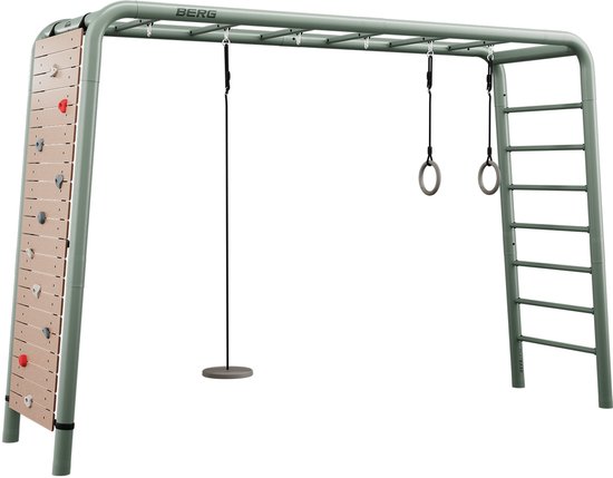 BERG PlayBase Large met klimmuur, touwschijf, ringen en ladder.