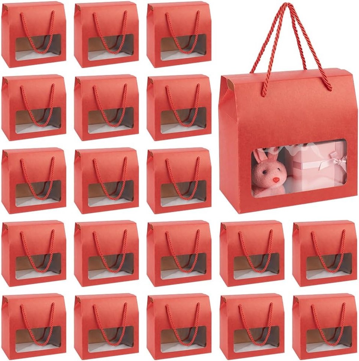 Kraftpapier geschenkdozen met handgrepen en transparant venster voor feesten, bruiloften en detailhandel, 18 x 10 x 18 cm