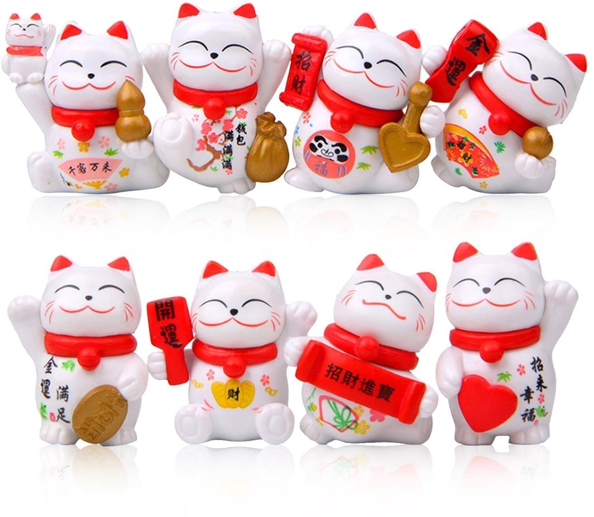 Allecto - Mini Maneki Neko Lucky Cat Beeldjes - Gelukkige Kat - Decoratie voor Thuis en Kantoor - Wit - Fortuin Beeldjes - Gelukskat voor Cadeau en...