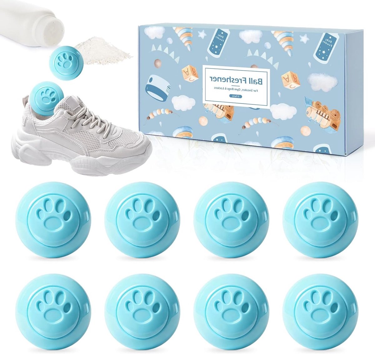 Deodorantballen voor Sportschoenen en Tassen - 8 Stuks met Babypoudergeur voor Effectieve Geurverwijdering