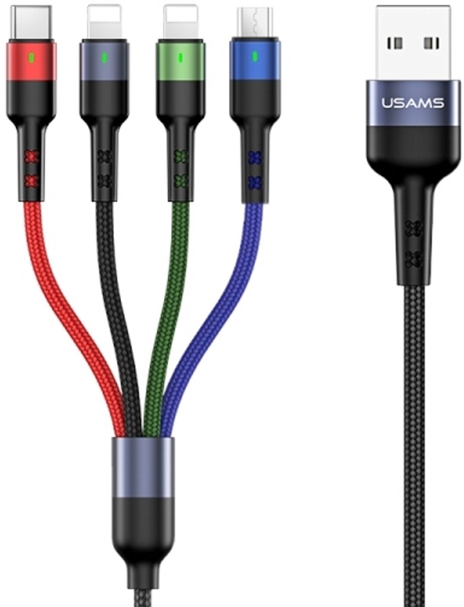 USAMS U26 Serie - Kabel 4w1 - Snelle Opladen - 0.35m - Zwart
