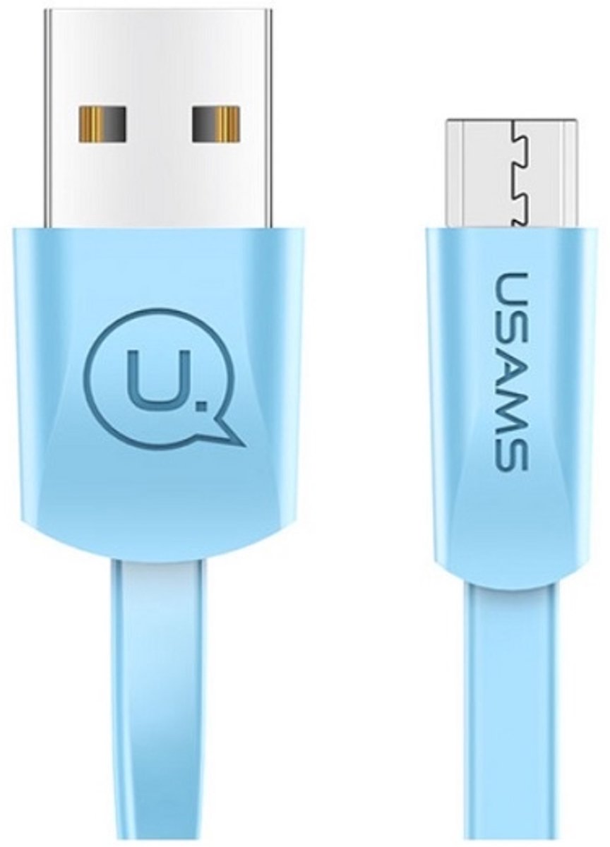 USAMS U2 Serie - Platte Micro USB Kabel - 1,2m - Blauw - Anti-Knoop