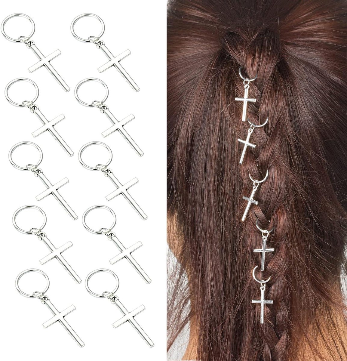Haarclips Set - Haarsieraden Vlechten - Haar Styling - Kruis Vorm Ontwerp - 10 Delig - Zilver