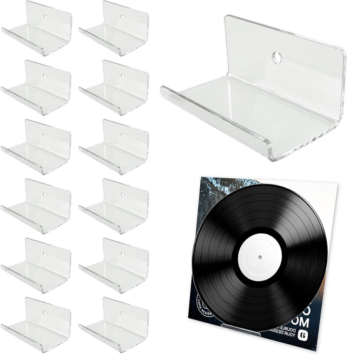 Vinyl Platenhouder - Acryl Wandplank - Muziek Weergeven - Onzichtbaar Ontwerp - 12 stuks - Helder