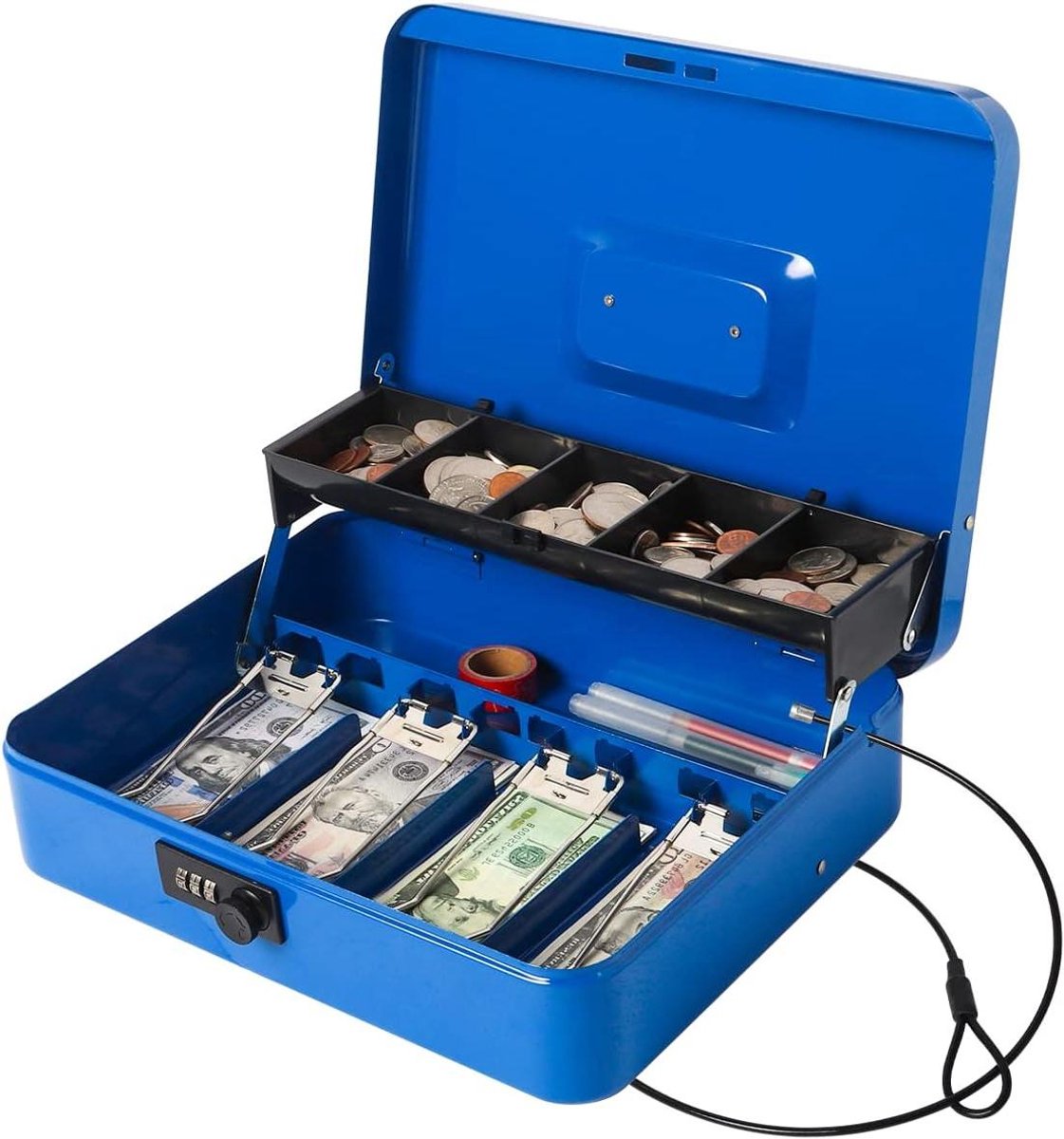 Kassa met combinatieslot - Geldkluis Lockbox - Contant Geld Beveiligen - Met Veiligheidskabel - 30 x 24 x 9 cm
