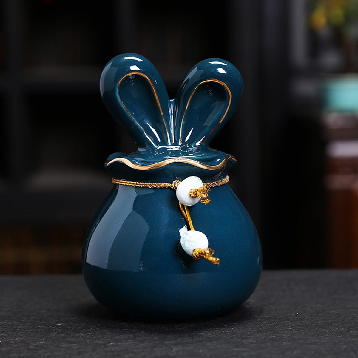 Mini Urn Keramiek konijn -Donkergroen, 150 ml