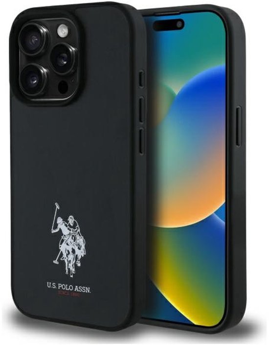 iPhone 15 Pro Max hoesje leer zwart US Polo luxe beschermhoes lichtgewicht met borduurde logo