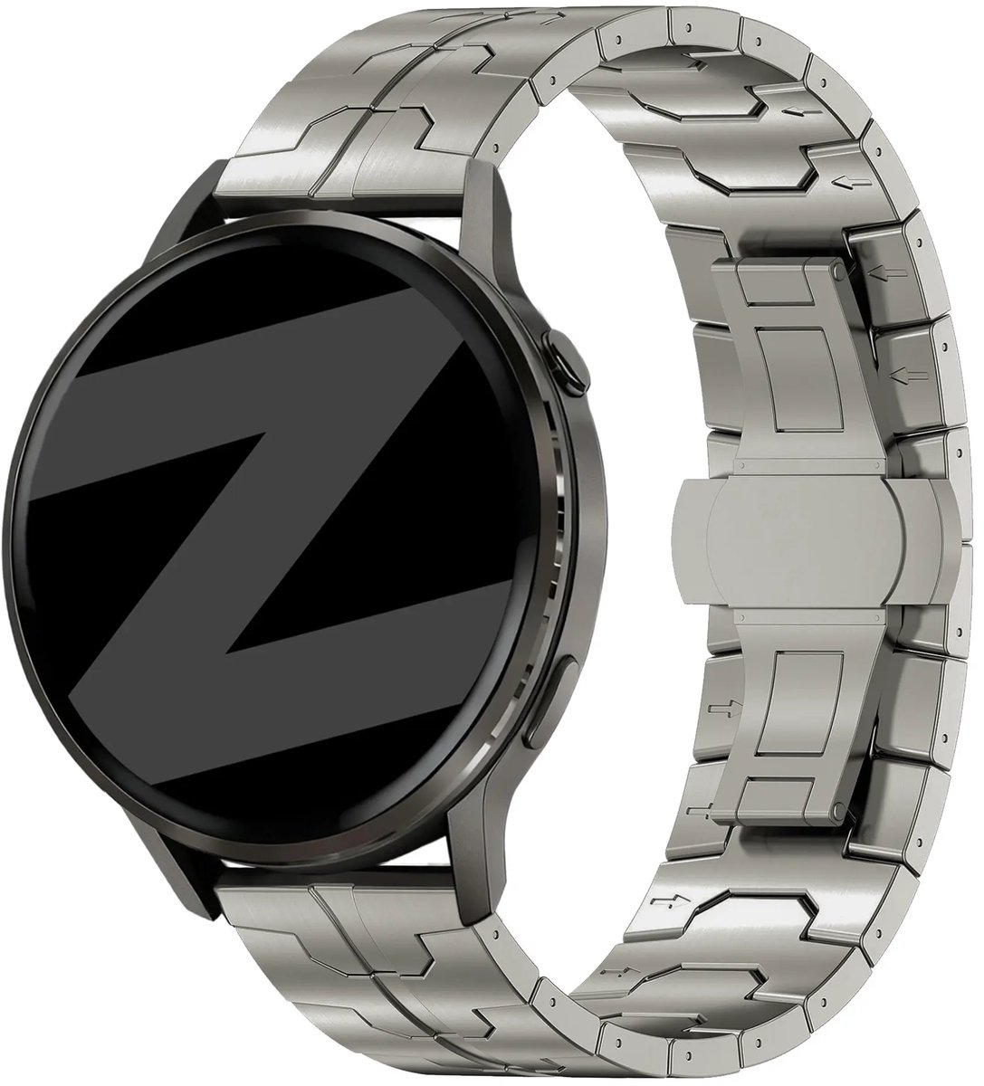 Bandz Stalen 'Iron' band geschikt voor Garmin Vivoactive 4 / Garmin Venu 4 - 45mm / Garmin Venu 3 / Garmin Venu 2 / Garmin Forerunner 570 - 47mm / Garmin Forerunner 265 / Garmin Forerunner 255 - Titanium