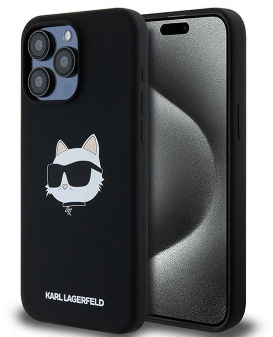 Karl Lagerfeld iPhone 15 Pro Max Hoesje Silicone MagSafe Zwart Uniek Choupette Head Design