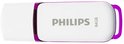 Witte Philips 64GB USB-stick met paarse accenten.