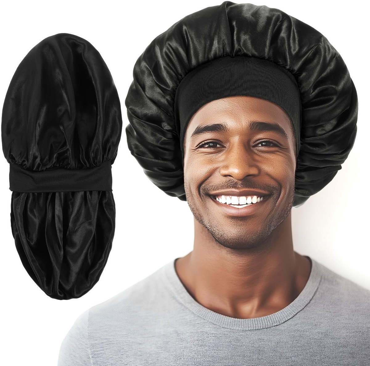 Allecto - Zijde slaapmuts - Dubbele laag - Verstelbaar - Zwart - Satin slaapmuts - Geschikt voor mannen en vrouwen - Luxe slaapaccessoire