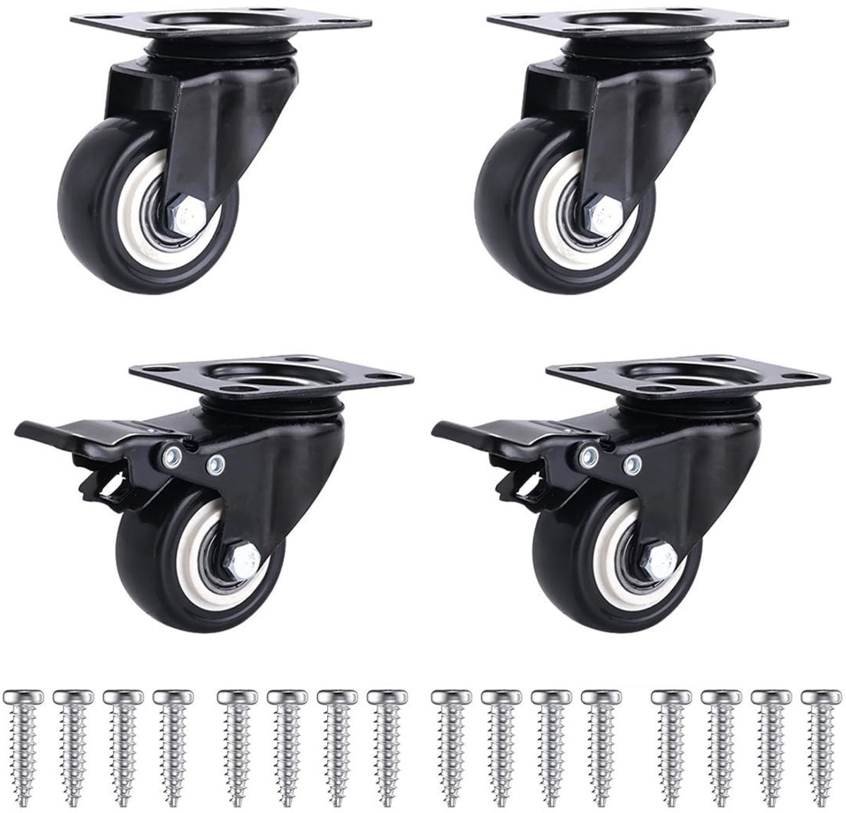 Allecto - Zware Meubelwielen - 50 mm - Met Rem - Rubber - Voor Zware Ladingen - 360 Graden Rotatie - Geschikt voor Meubels