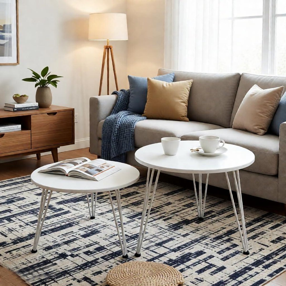 Houten Bijzettafel Set - Ronde Tafels - Woonkamer Inrichten - Waterdicht Tafelblad - Ø 50 cm en Ø 40 cm