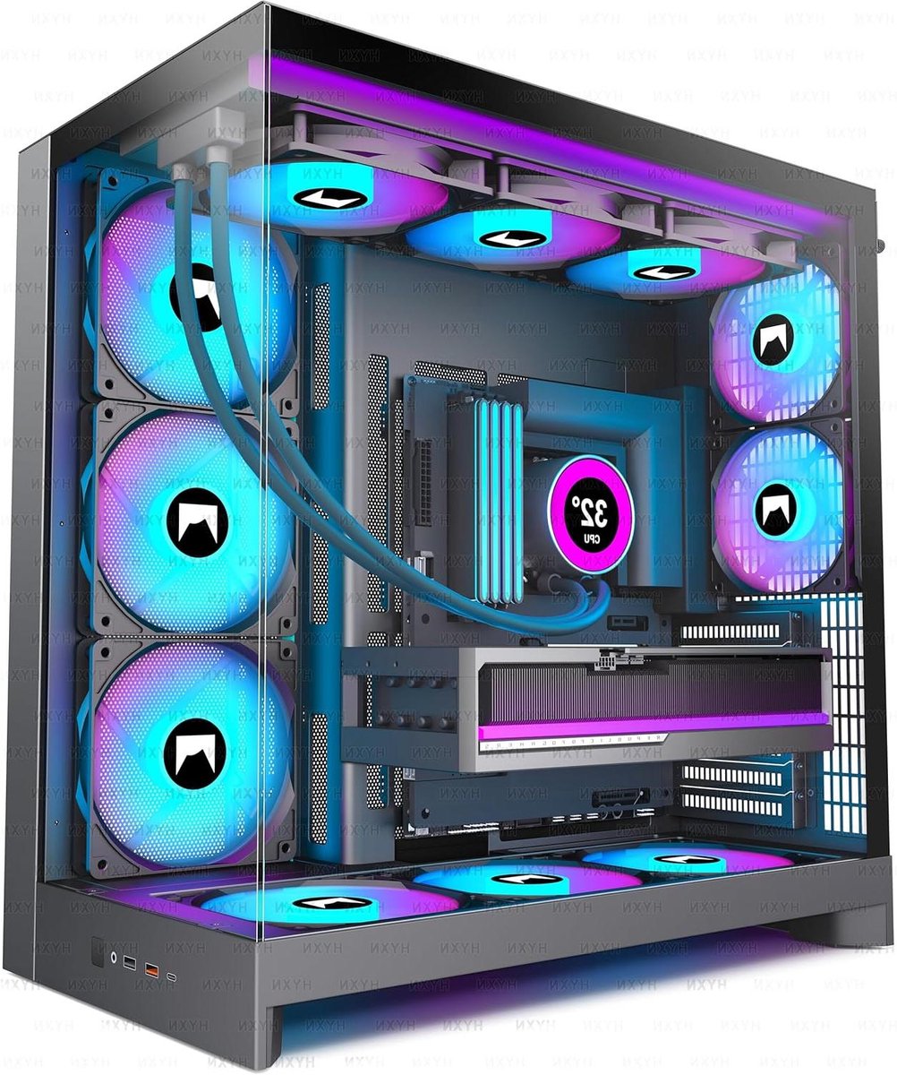ATX PC Behuizing - Mid Tower Case - Gaming PC Bouwen - Dubbele Kamer Ontwerp - 485 mm Hoogte - Zwart