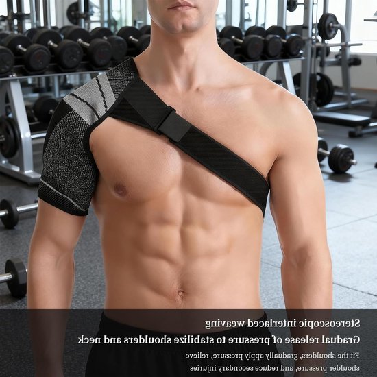 Verstelbare Schouderband voor Ondersteuning van de Rotator Cuff, Unisex Zwarte Compressiekous voor Blessurepreventie en Pijnverlichting tijdens Sportactiviteiten, Geschikt voor Links/Rechts — afbeelding 2