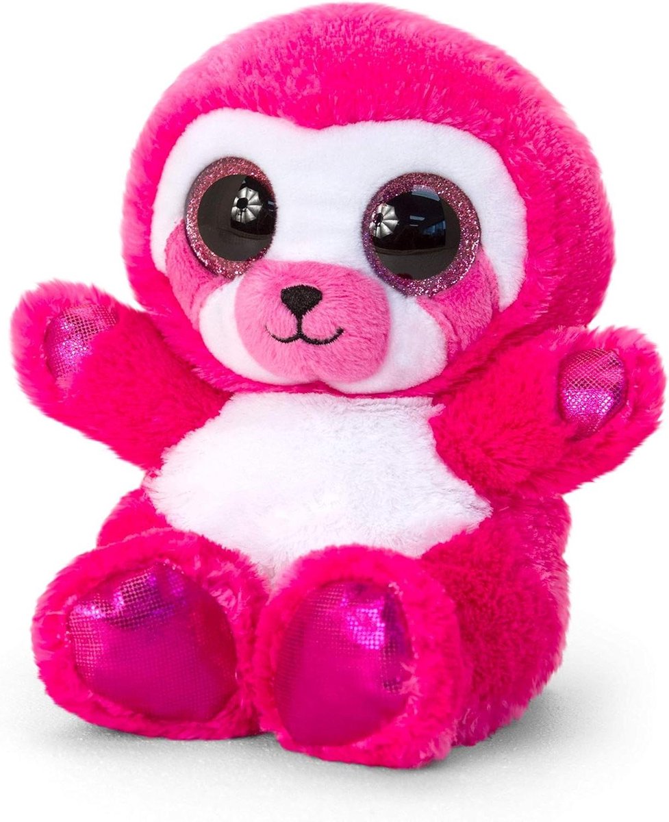 Knuffeldier Luiaard - Pluche Dier - Knuffelen en Spelen - Grote Glitterogen - 15 cm - Roze
