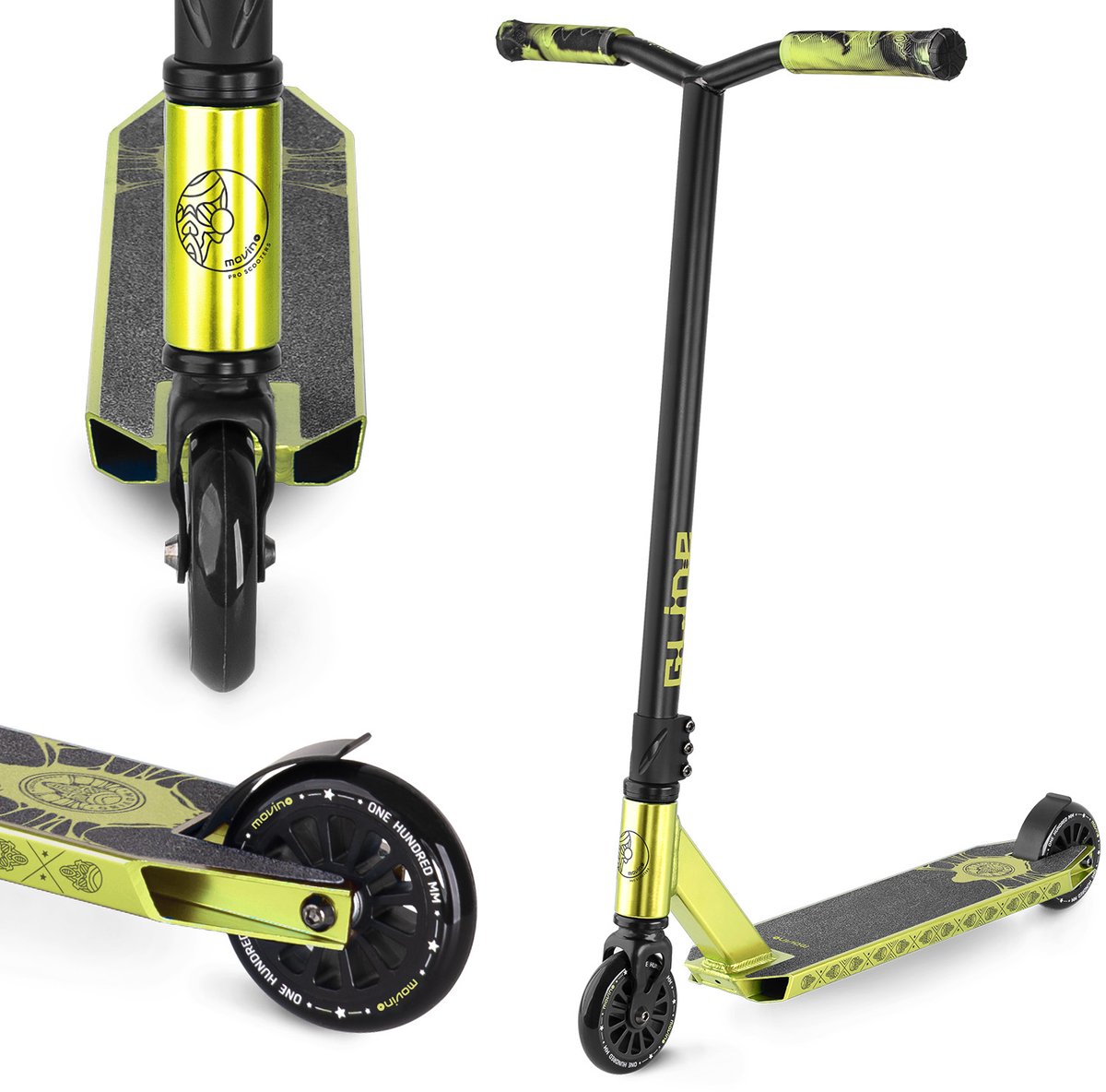 Movino Glide - Lemon - Vanaf 5 jaar - Y-BAR - Lagers ABEC-9 - Aluminium - Flex Fender rem - Draagkracht tot 100 kg