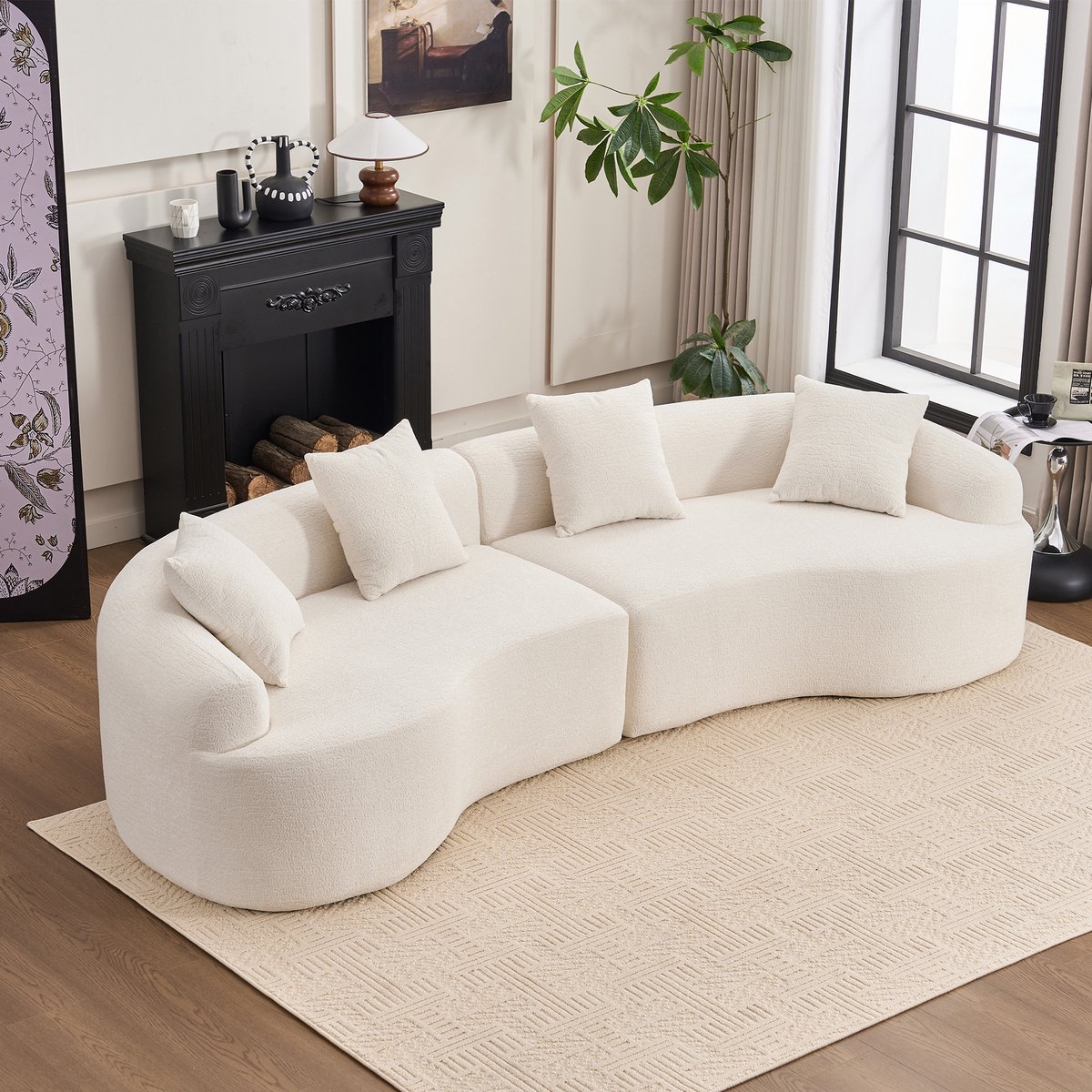 MODFU Hoekbank - Modulair Gebogen - Modern - Voor Woonkamer - Chenille - Wit - 4-Zits
