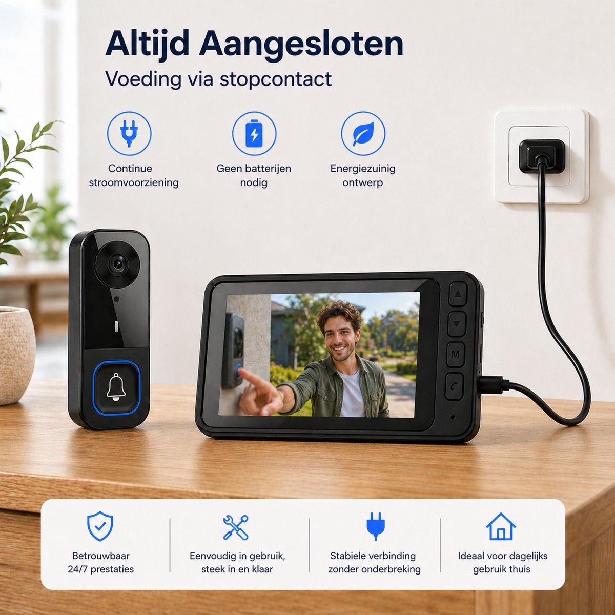 WINNES Draadloze Video Deurbel met Camera en 4.5 Inch Scherm – Zonder WiFi & App - Geen Abonnement - Nachtzicht - 120° Kijkhoek – foto 2
