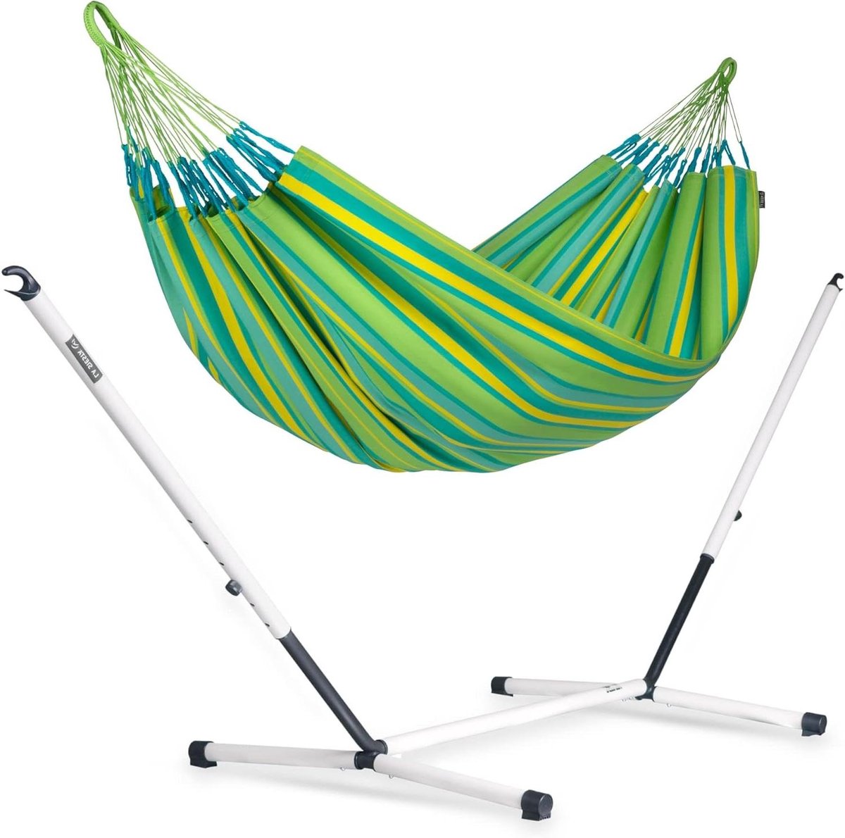 Hangmat met frame - Dubbele hangmat Loungestoel - Ontspannen buiten - Handgemaakt in Colombia - 160 cm breed - Limegroen