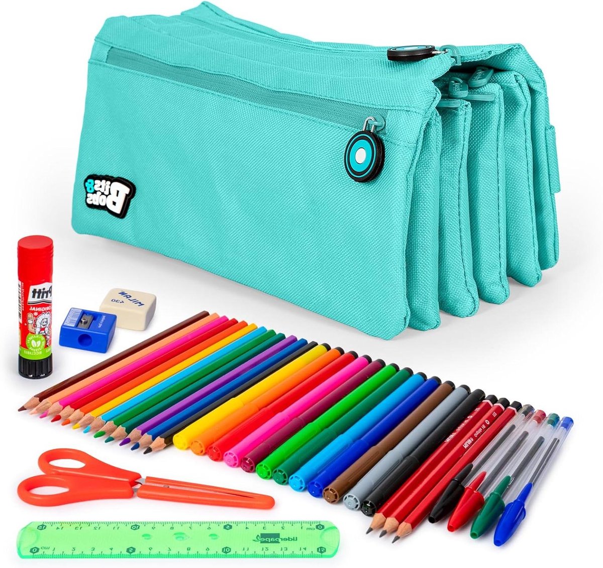 Etui met Schoolspullen - Pennendoos Set - Naar School Gaan - Vier Ritssluitingen - 23 x 16 x 8 cm