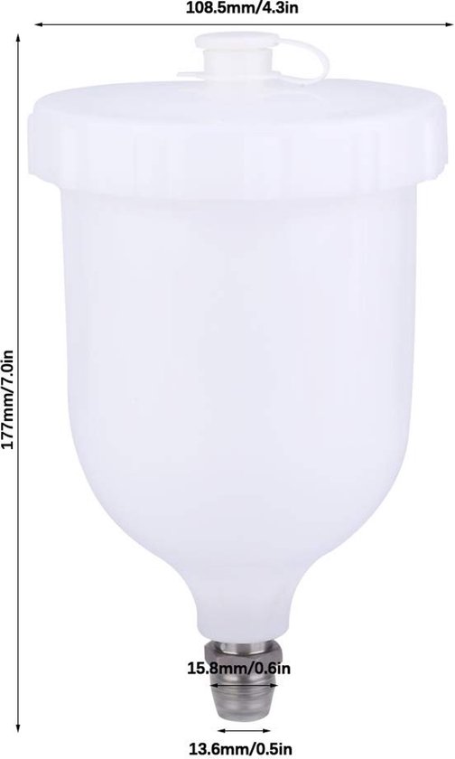 Allecto - Plastic Spuitpistoolpot - Vervangende Beker - 600 Ml - Kunststof - Voor D-evilbiss GTI/T-EKNA Pro - Duurzaam gebruik - Geschikt v... — afbeelding 2