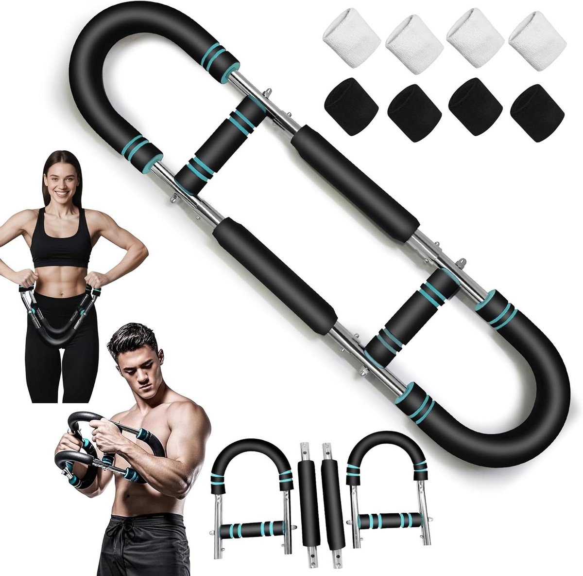 Arm en Borst Trainer - Krachtsporter Bovenlichaam - Thuis Fitness - Verstelbare Weerstand - 60-100 lbs - Blauw Zwart