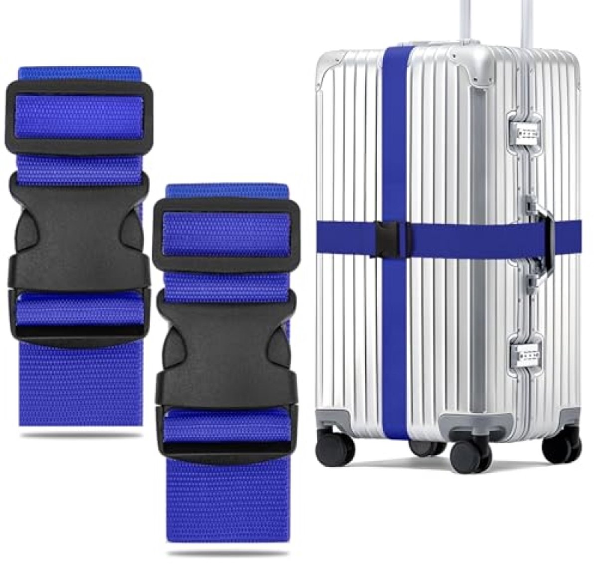 Kofferriem 2 Stuks - Opvallende Veilige Bagageriem - Verstelbaar tot 250 cm - Robuust Nylon - Blauw